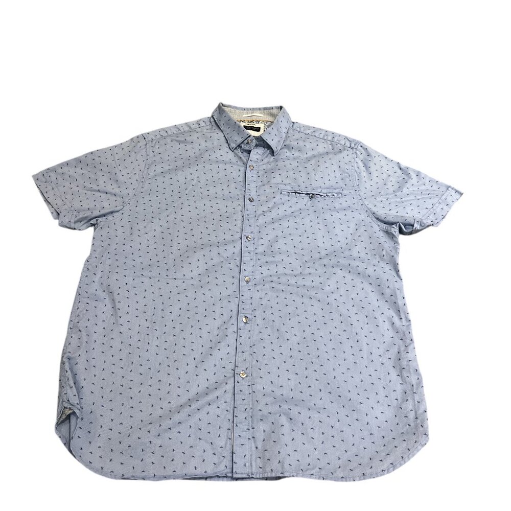 DENIM & FLOWER Men's Shortsleeved Shirt Size XL Slim Fit Dragonflies Blue - Picture 6 of 12